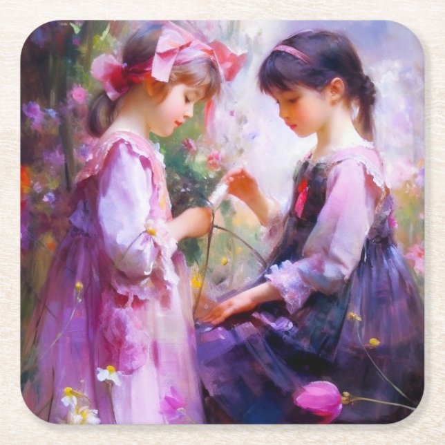 Vänner och blommor 2 underlägg papper kvadrat (Framsidan)