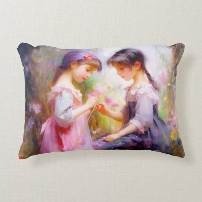 Vänner och blommor prydnadskudde (Framsidan)