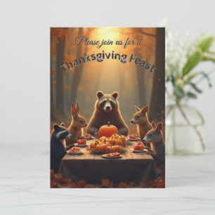 Vänner och familj på höstskogens Thanksgiving-fest Inbjudningar
