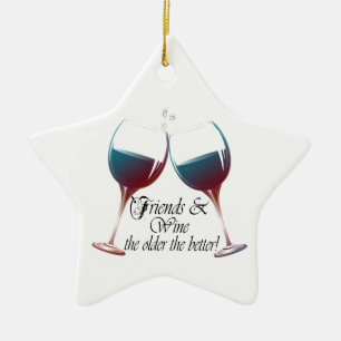 Vänner och vin, äldre den bättre vinkonsten julgransprydnad keramik
