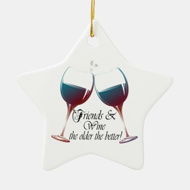 Vänner och vin, äldre den bättre vinkonsten julgransprydnad keramik (Framsidan)