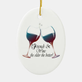 Vänner och vin, äldre den bättre vinkonsten julgransprydnad keramik