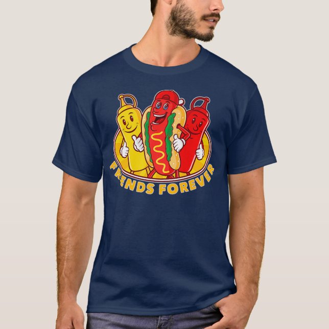 Vänner över Hetten Hund Ketchup Mustard Funny T Shirt (Framsida)