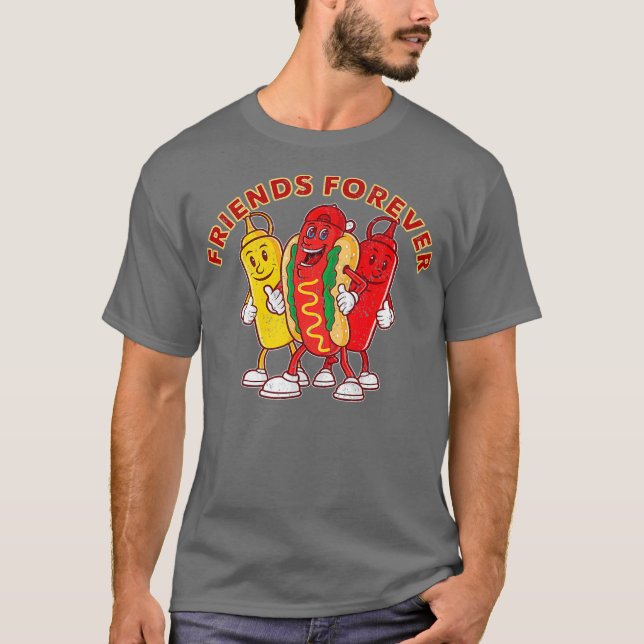 Vänner över Hetten Hund Ketchup Mustard Funny T Shirt (Framsida)