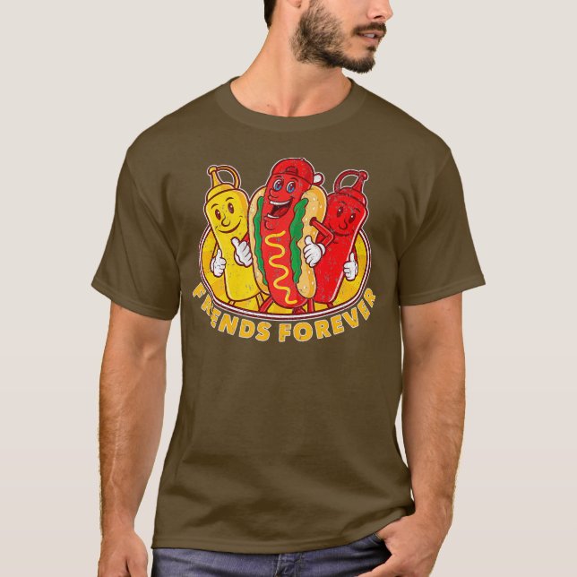 Vänner över Hetten Hund Ketchup Mustard Funny T Shirt (Framsida)