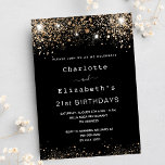 Vänner på den svarta dagstidningen guld glitter 2 inbjudan vykort<br><div class="desc">En modern,  snyggt och glamorös inbjudan till två kvinnor på 21:a födelsedag party (eller någon ålder) En svart bakgrund som dekoreras med mörk faux guld-gnistor. Anpassa och lägg till information om namn och party. En inbjudan till två personer att fira tillsammans,  twillingar,  systrar eller vänner.</div>