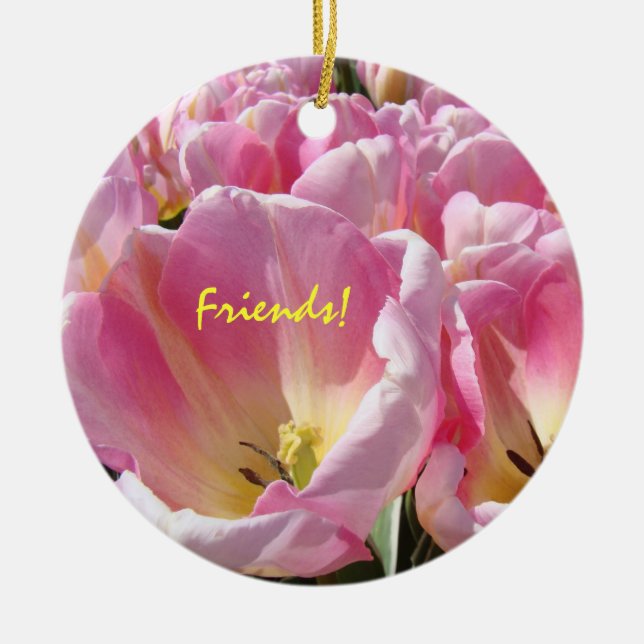 Vänner! Rosa tulpanblommor hängande ornament (Framsidan)