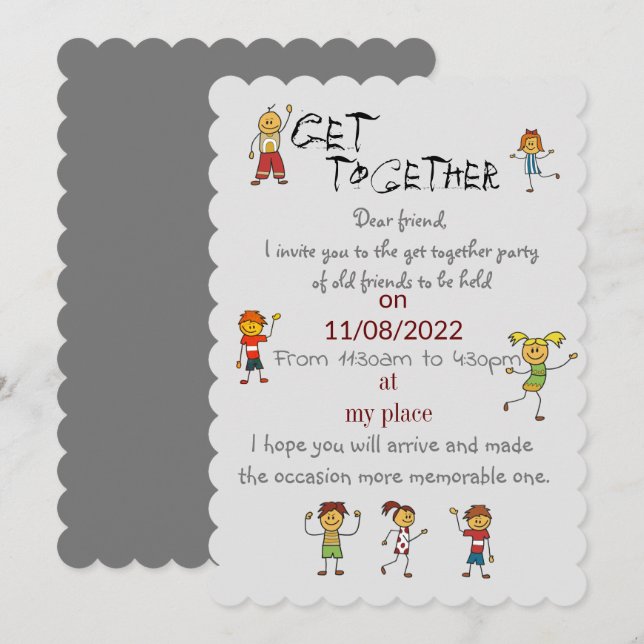 Vänner samlas inbjudningar (Fram/baksida)