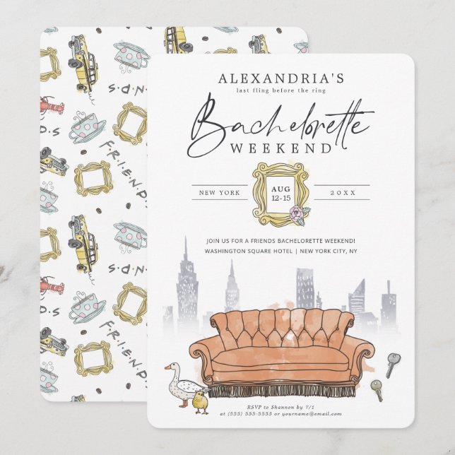 VÄNNER™ | Senaste gången före Ring Bachelorette Inbjudningar (Fram/baksida)