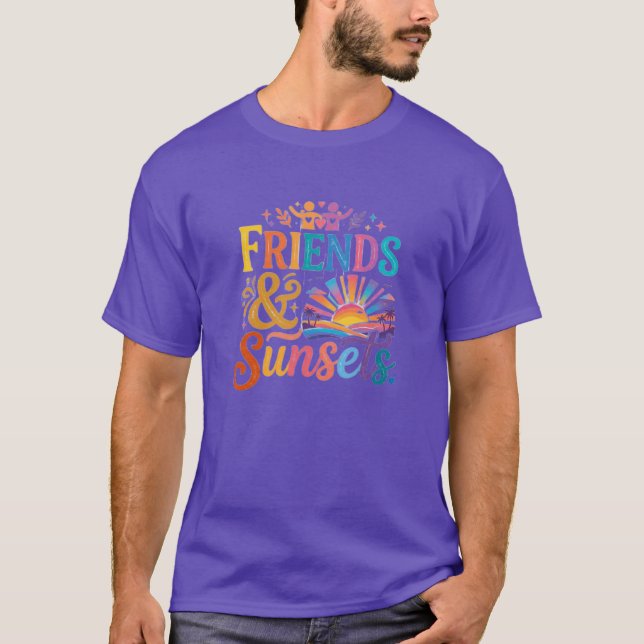 Vänner & Solnedgångar – Retro Sommarmood T-Shirt (Framsida)