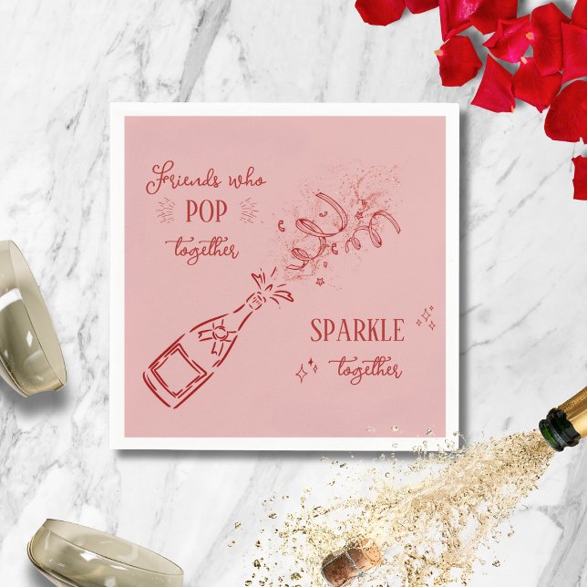 Vänner som poppar glänsande Galentine Rosa Pappersservett (Skapare uppladdad)