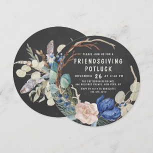 Vänner Tacksägelse Potluck Middag Akvarell Blommig Inbjudningar