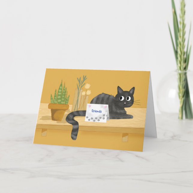 Vänner tänker på er finniga katt på Bord Plant Kort (Framsida)