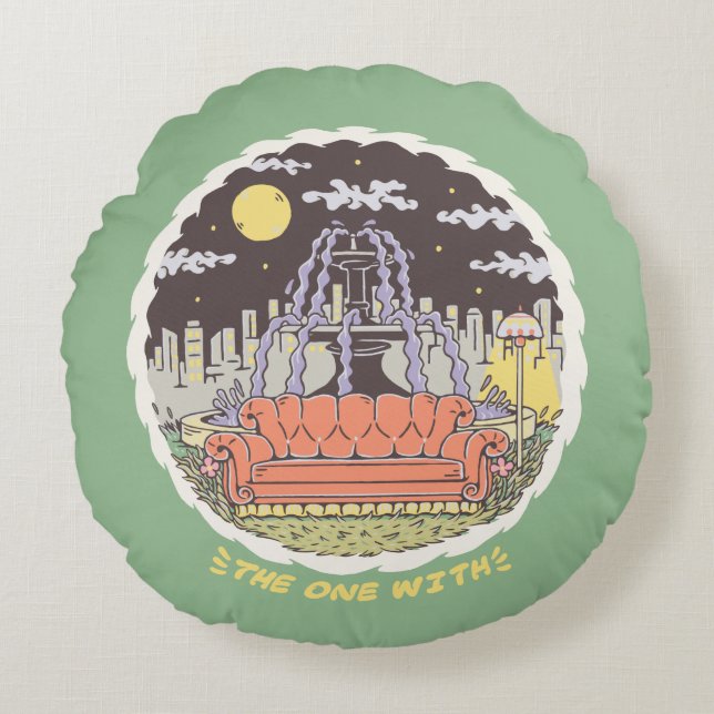 VÄNNER™ | TECKNAD FONTÄN RUND KUDDE (Framsidan)