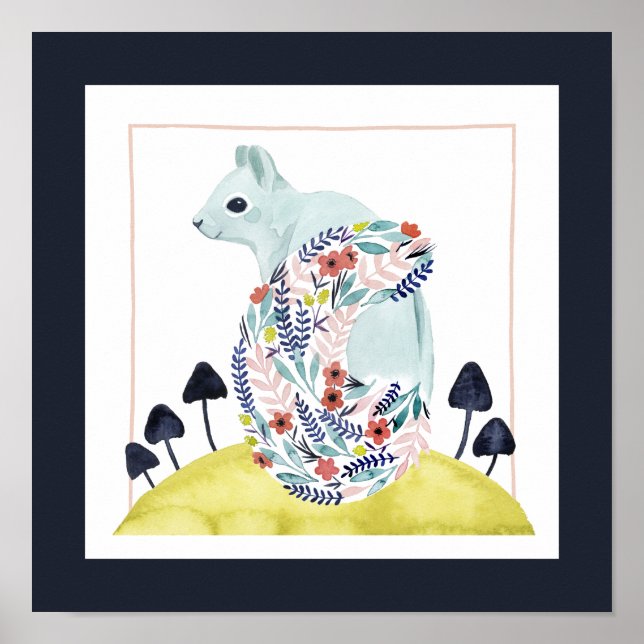 Vänner till Clementine | Folk Art Squirrel Poster (Framsidan)