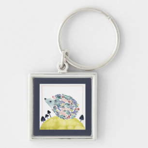Vänner till Clementine FolkArt Hedge Hog Fyrkantig Silverfärgad Nyckelring