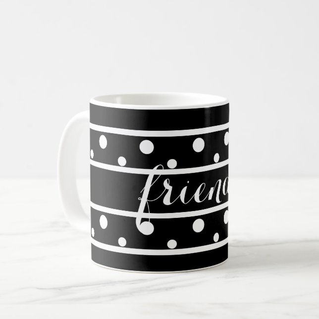 Vänner White Polka dots Black Kaffemugg (Framsida vänster)