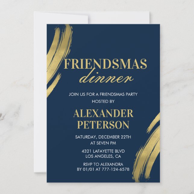 Vännermas middagsinbjudningar  Navy Guld Inbjudningar (Framsida)