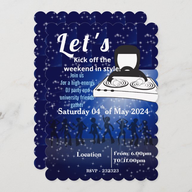 Vännerna DJ party och universiteten samlas Inbjudningar (Fram/baksida)