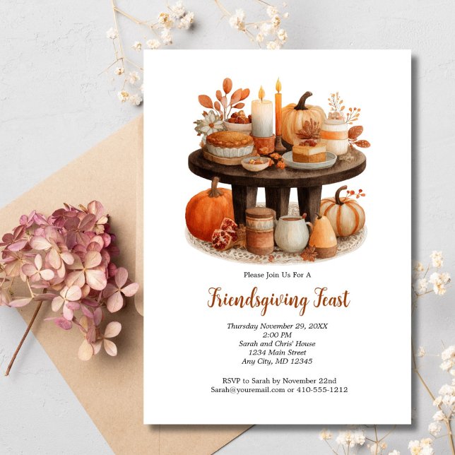 Vännernas tackfest höst middag inbjudningar (Friendsgiving Thanksgiving Dinner Party Fall Autumn Invitation Printed or Digital)