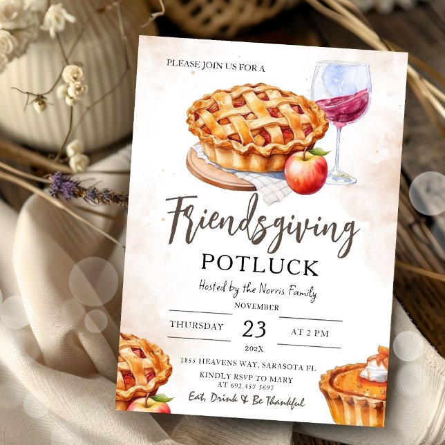 Vännernas tackfest med potluck-fest inbjudningar (Skapare uppladdad)