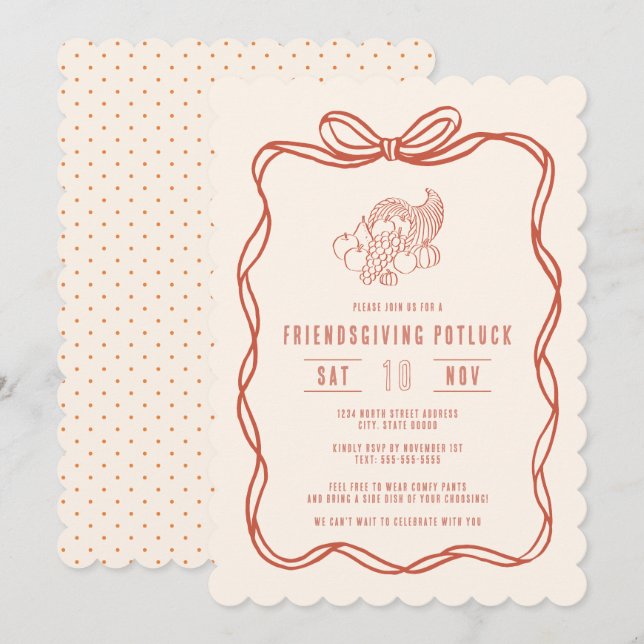 Vännernas tackmiddag Potluck Middag Coquette Slöja Inbjudningar (Fram/baksida)
