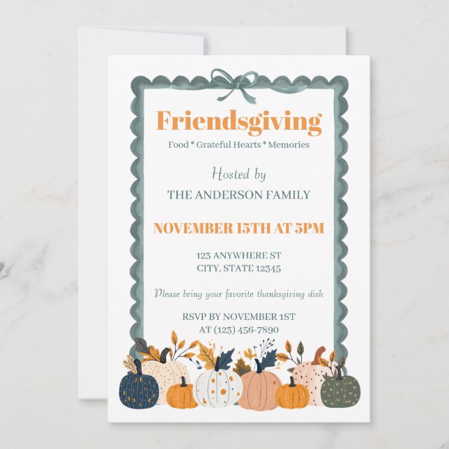 Vänners Thanksgiving-pumpainbjudan Inbjudningar (Framsida)