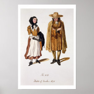 Vanor av Quakers, 1675 (färgad gravyr) Poster