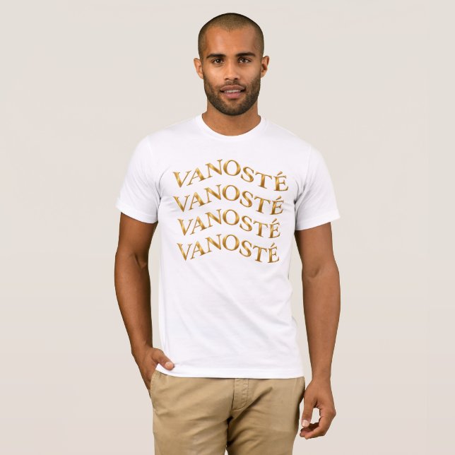 VANOSTÈ Logotyp Kortärmad  –  Guld Typografi  T Shirt (Hel framsida)