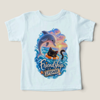 Vänskap är en livräddande delfin & katt småbarns- t shirt