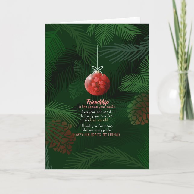 Vänskap är som att kissa på sig själv roligt helgkort (Framsida)