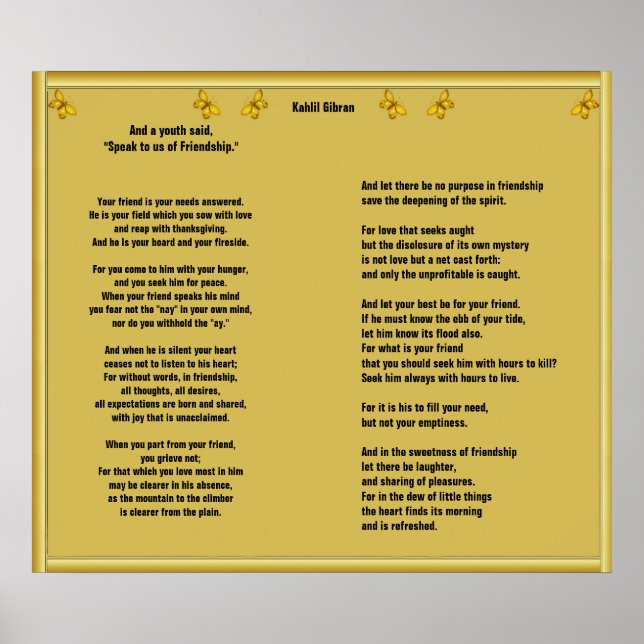 Vänskap av Kahlil Gibran Poster (Framsidan)