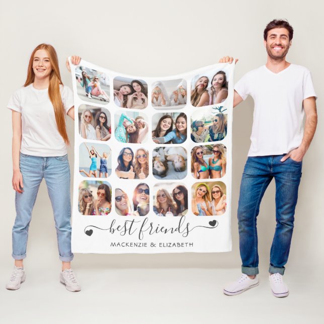 Vänskap BEST FRIENDS-skript Hearts 16 Photo Fleecefilt (På plats)