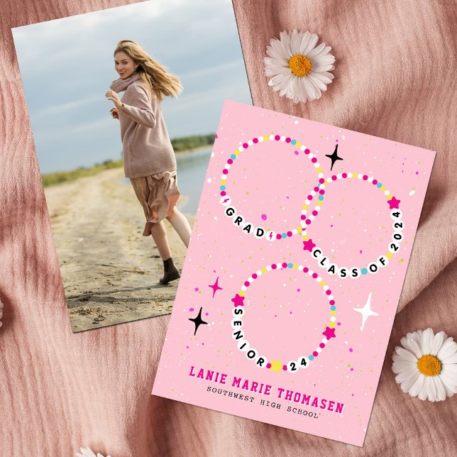 Vänskap Bracelet Class of 2024 Studenten Rosa Inbjudningar (Skapare uppladdad)