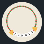 Vänskap Bracelet Jingle Klockor jul Runt Klistermärke<br><div class="desc">Illustration av ett belagt armband med vänskap,  grönt och klocka pärlor med "JINGLE"</div>