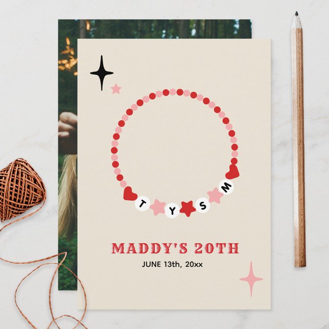 Vänskap Bracelet Red Rosa Tack Birthday Kort (Skapare uppladdad)