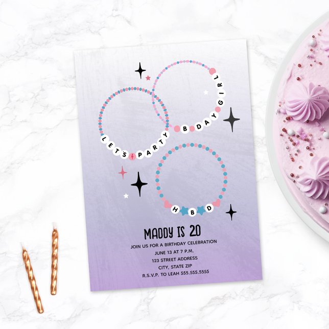 Vänskap Bracelets Lila Birthday Inbjudningar (Skapare uppladdad)