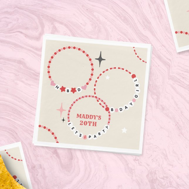 Vänskap Bracelets Red & Rosa Birthday Pappersservett (Skapare uppladdad)