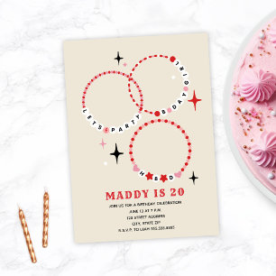 Vänskap Bracelets Rosa & Red Birthday Inbjudningar