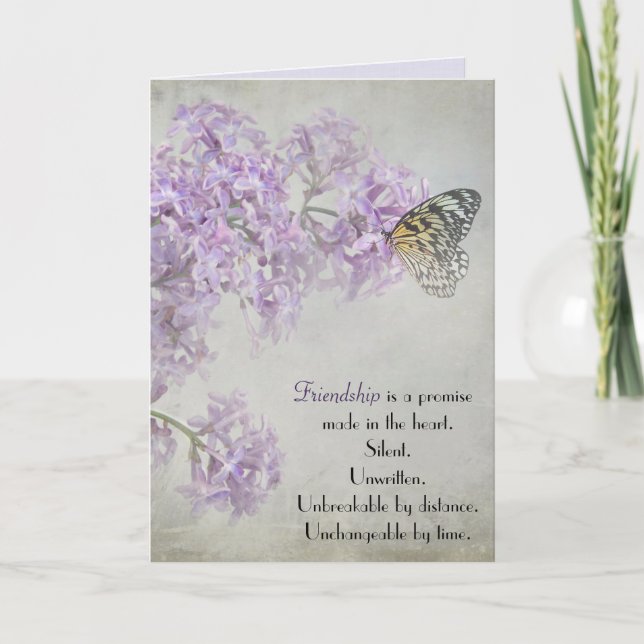 Vänskap Butterfly på Lila Lilac Blommar Kort (Framsida)
