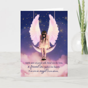 Vänskap Female Angel Swinging på Måne Kort