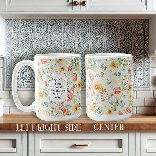 Vänskap Gift Watercolor Blommigt Butterfly Mint Kaffemugg