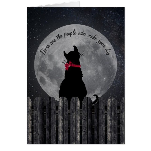 vänskap-katt i månljuset på stängslet hälsningskort (Framsidan)