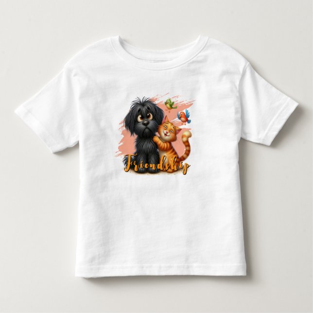 Vänskap Katt och Hund med Personlig Namn T Shirt (Framsida)