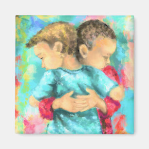 Vänskap - Kids Huggning - Peace Kärlek - Målning Magnet