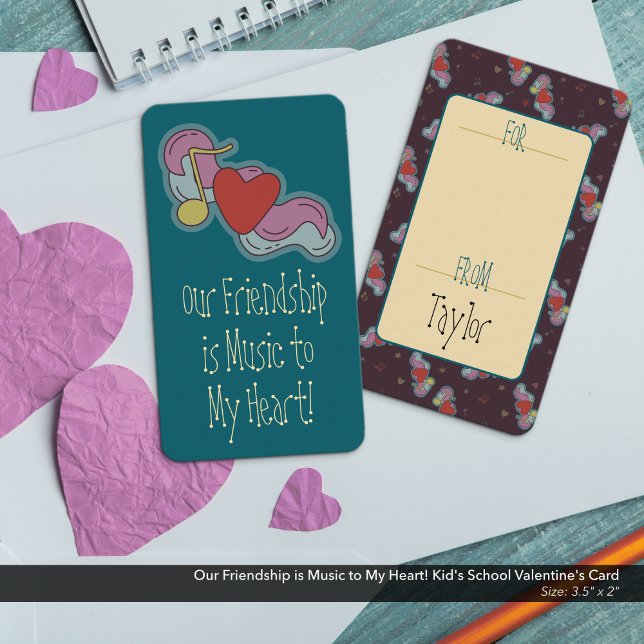 Vänskap Music Barn School Valentine-kort Anteckningskort (Our Friendship is Music to My Heart! Kid's School/Classroom Valentine's Card)