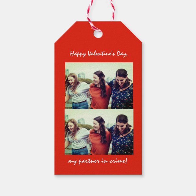 Vänskap Partner i Crime Funny Valentines day Presentetikett (Framsidan)