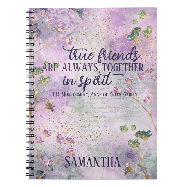 Vänskap Quote Glam Chic Blommigt Friend Gift Namn Anteckningsbok (Framsidan)