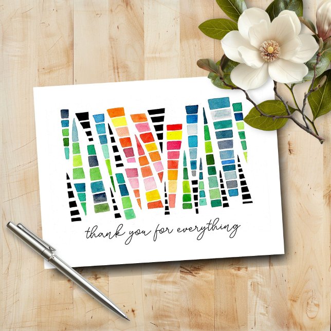 Vänskap Regnbåge - vattenfärgskal Tack Kort (Friendship card with bright, watercolor shards of color)