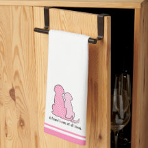 Vänskap Rosa Hundar Valentines Kitchen Towel